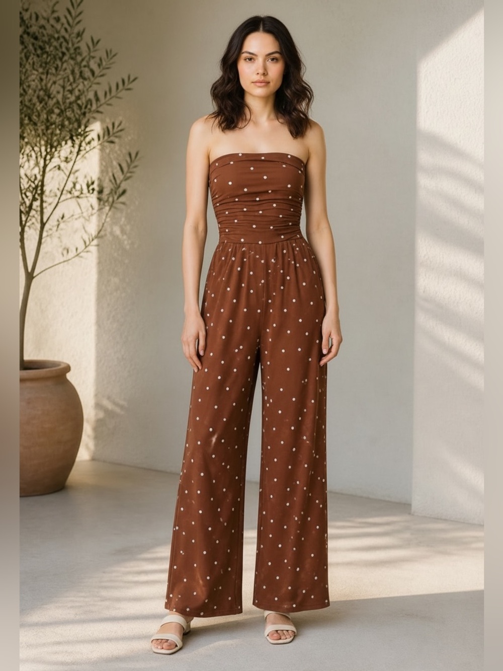 Heart & Hips Strapless smocked bodice PALAZZO JUMPSUIT NWT